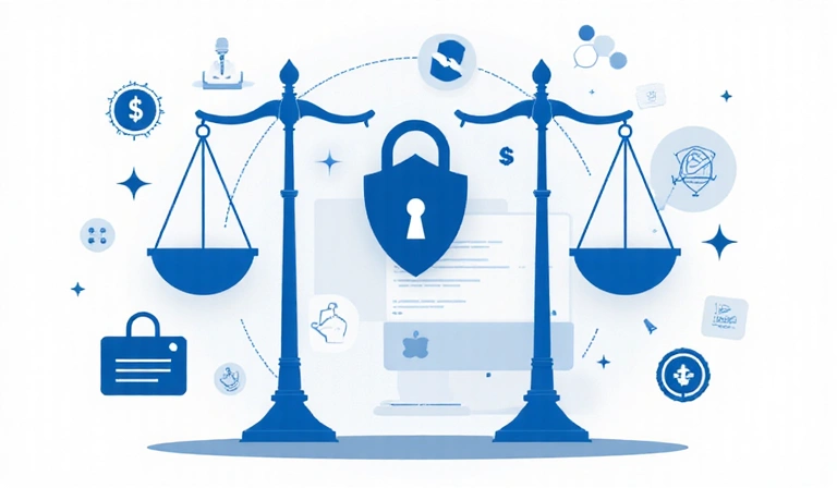 Safety and fairness graphic with shield and padlock icons