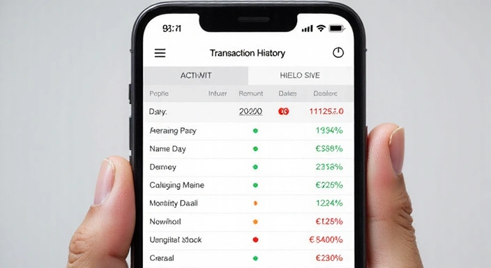 Screenshot of a virtual currency transaction history table on a mobile device, showing dates, descriptions, and amounts.